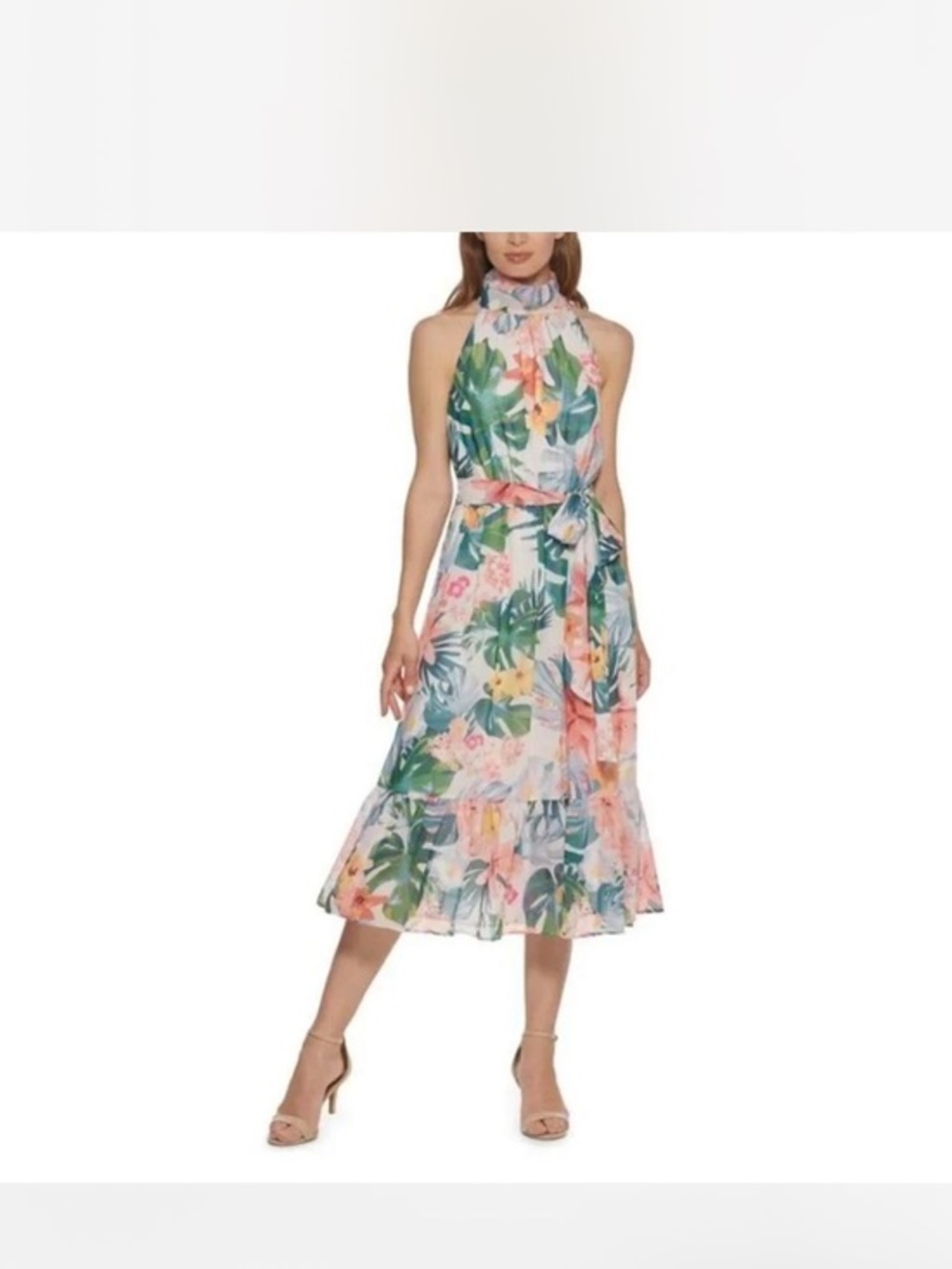 Eliza J Tropical Floral Midi Length Dress Size 4 NWT